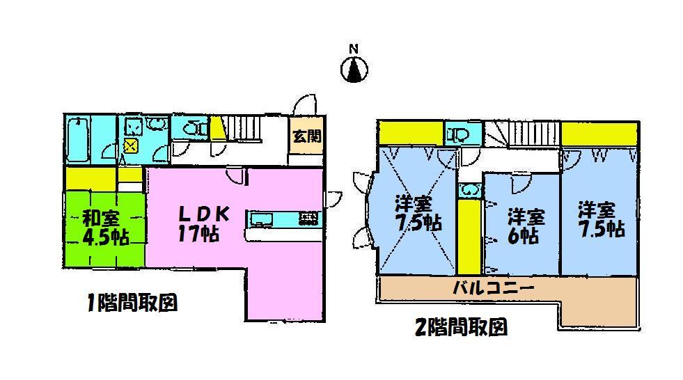 Floor plan. 39,800,000 yen, 4LDK, Land area 223.28 sq m , A building area of ​​104.33 sq m face-to-face kitchen LDK17 Pledge and Western 7.5 Pledge is also 2 room is a floor plan of the large 4LDK.