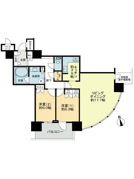 Floor plan. 2LDK, Price 44,900,000 yen, Occupied area 81.71 sq m , Balcony area 9.1 sq m footprint: 81.71 square meters Balcony area: 9.1 square meters