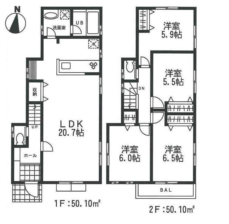 Building plan example (floor plan). Building plan example (B) 4LDK, Land price 33,800,000 yen, Land area 125.88 sq m , Building price 11,158,000 yen, Building area 100.2 sq m