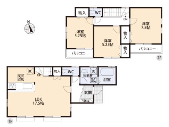 Floor plan. 34,800,000 yen, 3LDK, Land area 108.68 sq m , Building area 84.46 sq m floor plan
