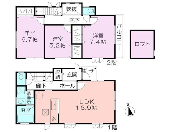 Floor plan. 36 million yen, 3LDK, Land area 95.51 sq m , Building area 90.25 sq m