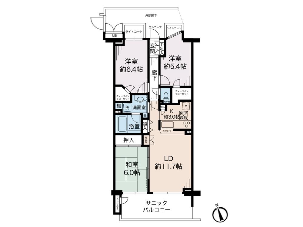 Floor plan. 3LDK, Price 30,800,000 yen, Occupied area 73.09 sq m , Balcony area 11 sq m