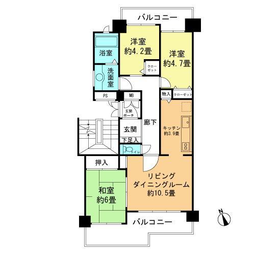 Floor plan. 3LDK, Price 18.3 million yen, Footprint 71.9 sq m , Balcony area 17.28 sq m