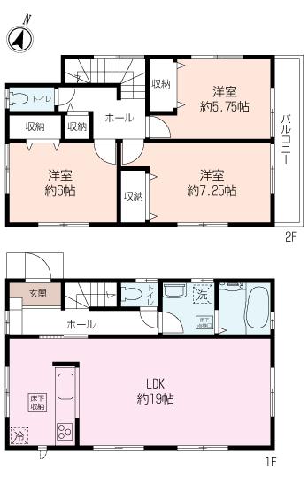 Floor plan. 34,800,000 yen, 3LDK, Land area 129.03 sq m , Building area 92.74 sq m
