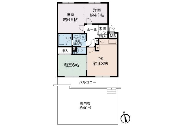 Floor plan. 3DK, Price 11.8 million yen, Occupied area 58.81 sq m , Private garden balcony area 8.4 sq m about 40 sq m