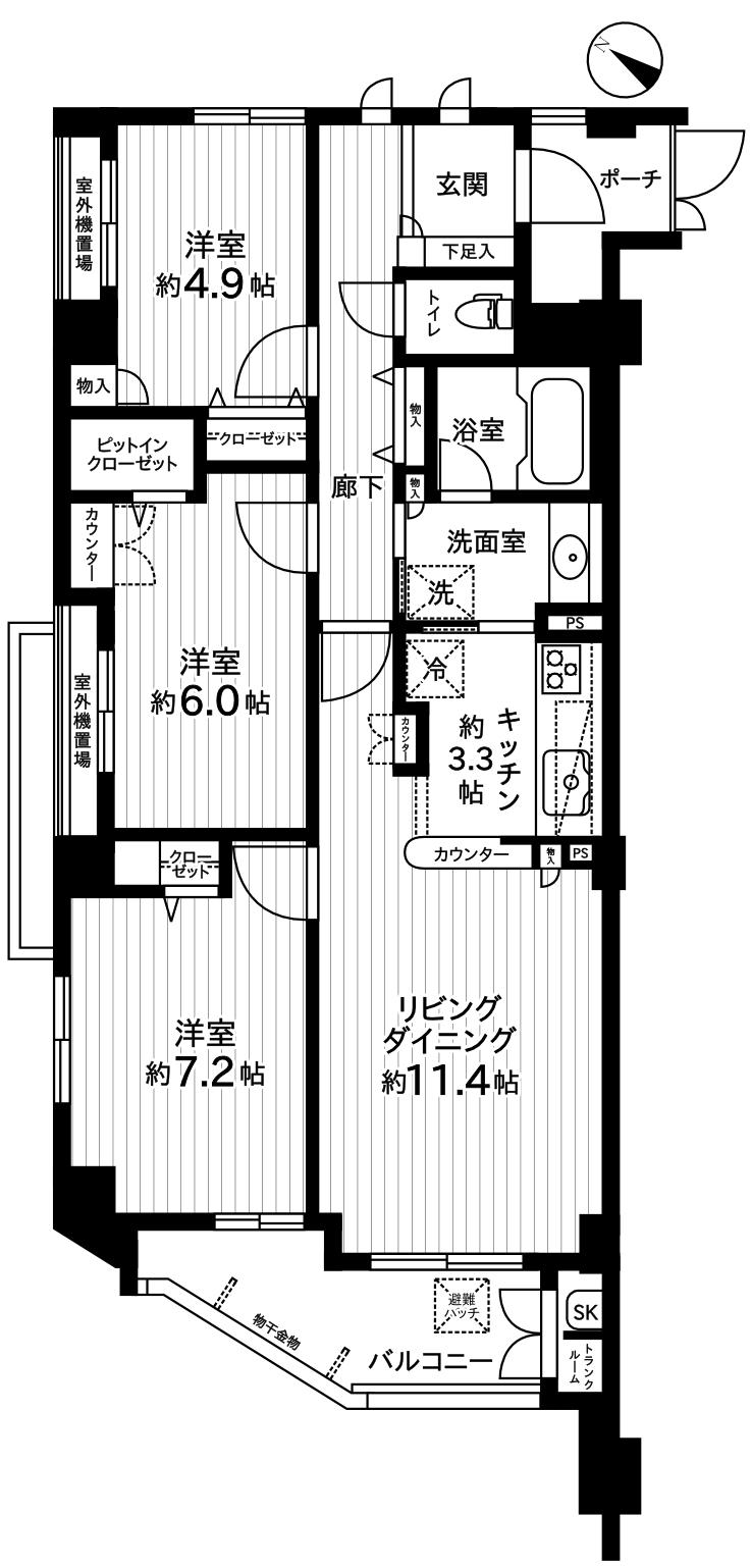 Floor plan. 3LDK, Price 24,900,000 yen, Occupied area 76.36 sq m , Balcony area 6.7 sq m