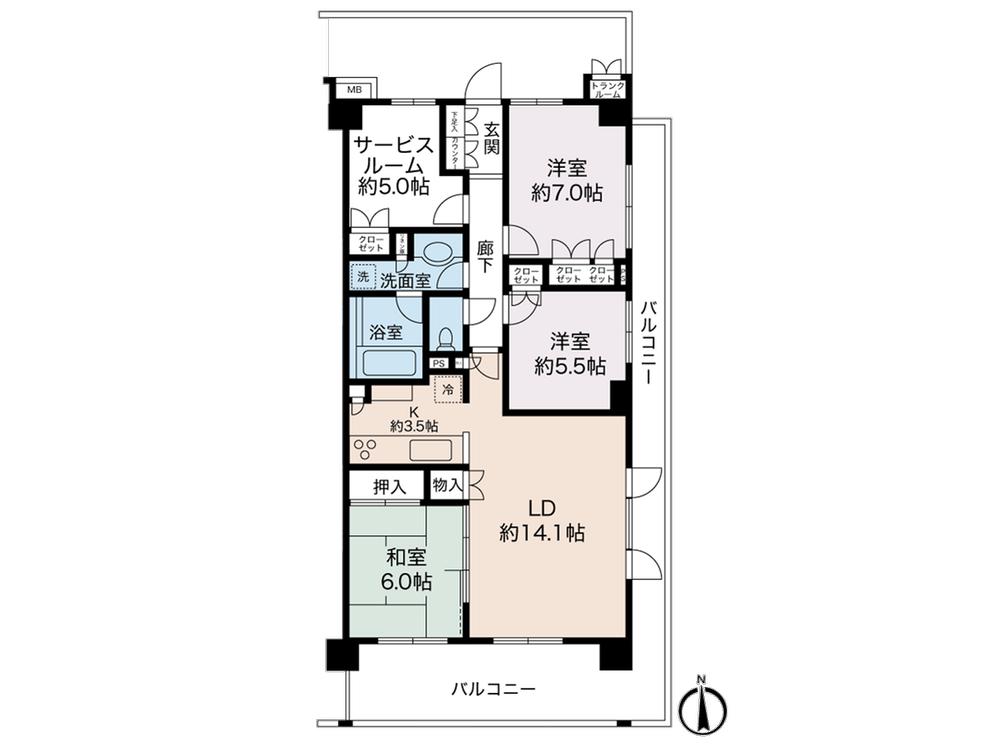 Floor plan. 3LDK + S (storeroom), Price 34,900,000 yen, Footprint 88.9 sq m , Balcony area 28.1 sq m