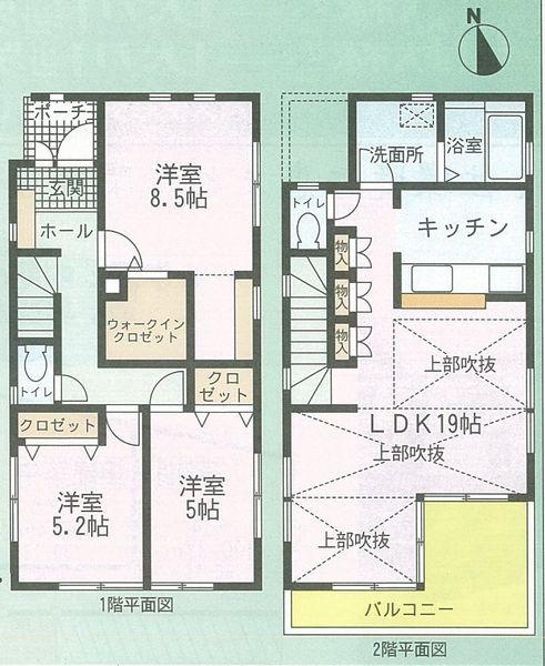 Floor plan. (1 Building), Price 37,958,000 yen, 3LDK, Land area 100.04 sq m , Building area 91.09 sq m