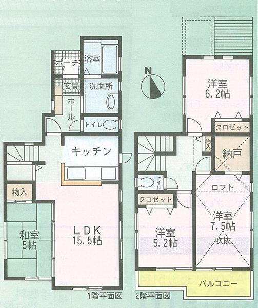 Floor plan. (Building 2), Price 37,958,000 yen, 4LDK+S, Land area 111.97 sq m , Building area 96.68 sq m