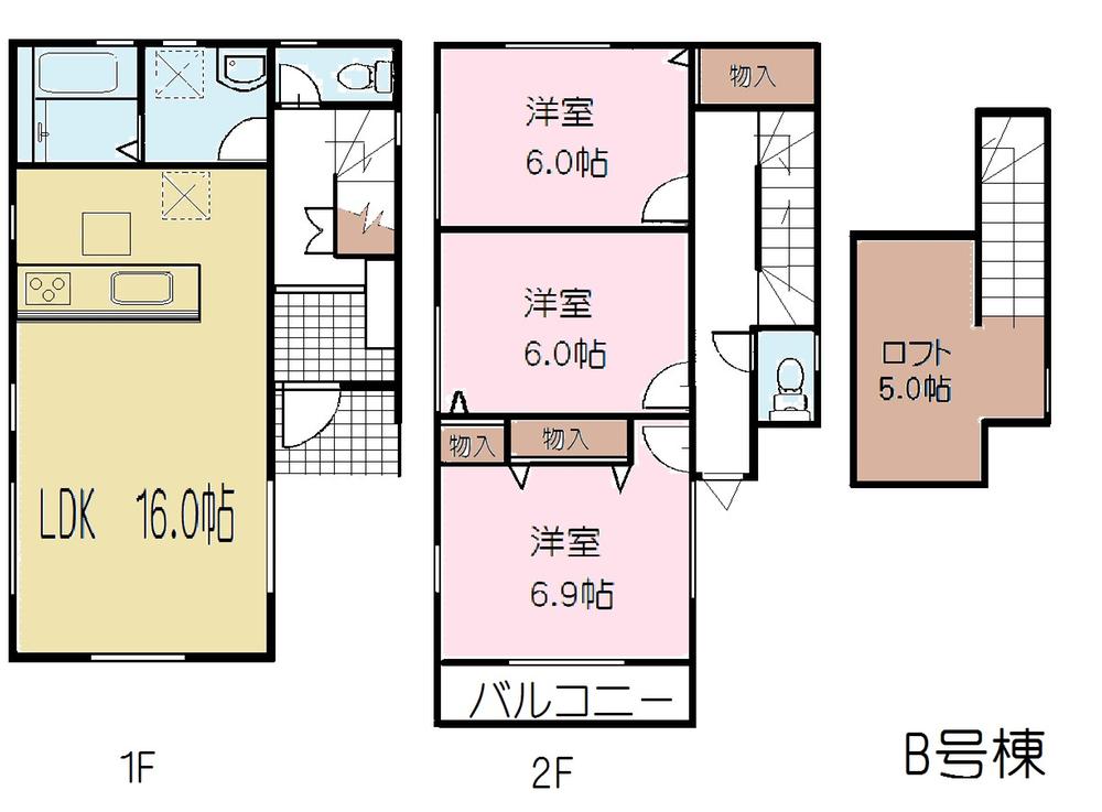 Floor plan. (B Building), Price 33,950,000 yen, 3LDK, Land area 73.95 sq m , Building area 86.11 sq m