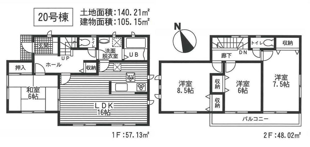 Floor plan. (20 Building), Price 35,800,000 yen, 4LDK, Land area 140.21 sq m , Building area 105.15 sq m