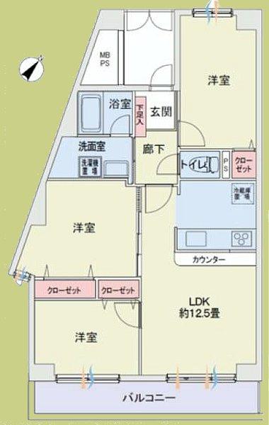 Floor plan. 3LDK, Price 26,300,000 yen, Occupied area 71.78 sq m , Balcony area 7.93 sq m