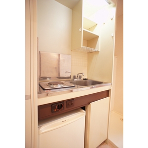 Kitchen. Electric stove 1-neck ・ With a mini fridge