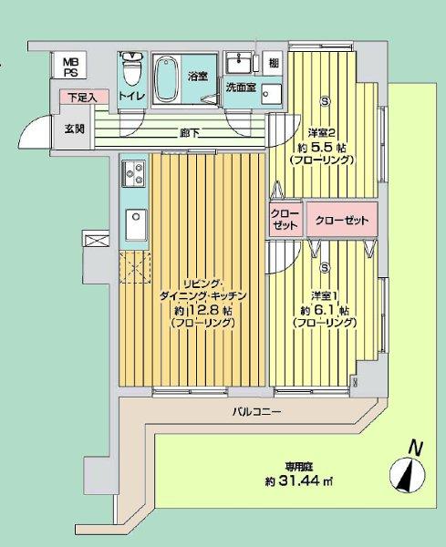 Floor plan. 2LDK, Price 17,950,000 yen, Occupied area 55.18 sq m , Balcony area 8.47 sq m