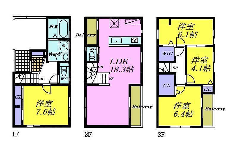 Floor plan. 38,800,000 yen, 4LDK, Land area 74.22 sq m , Is a floor plan of 4LDK of a building area of ​​111.99 sq m face-to-face kitchen LDK18.3 Pledge and the main bedroom 7.6 Pledge.