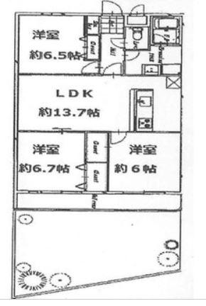 Floor plan. 3LDK, Price 18,800,000 yen, Footprint 73.5 sq m , Balcony area 6.94 sq m per yang good southeast dwelling unit dedicated garden