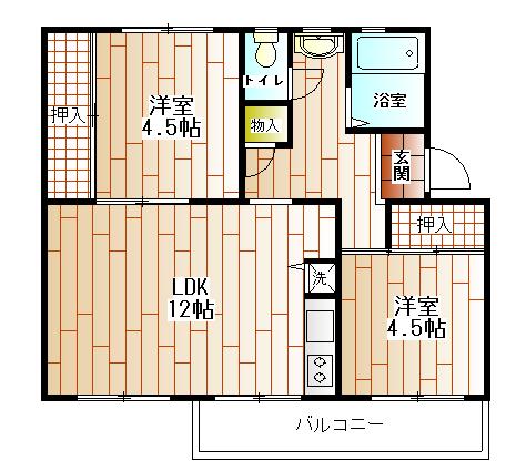 Floor plan. 2LDK, Price 8.8 million yen, Occupied area 45.43 sq m , Balcony area 6 sq m