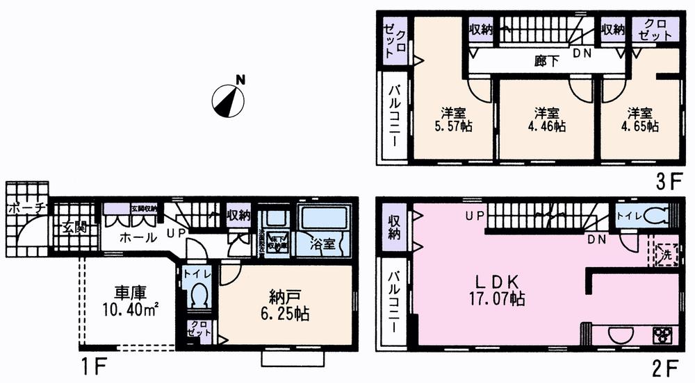 Floor plan. (3 Building), Price 29,800,000 yen, 3LDK+S, Land area 59.98 sq m , Building area 110.55 sq m