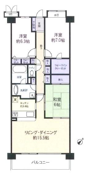 Floor plan. 3LDK, Price 25,800,000 yen, Footprint 88.2 sq m , Balcony area 11.9 sq m