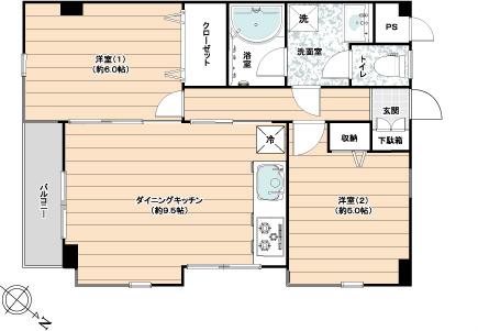 Floor plan. 2LDK, Price 12.8 million yen, Occupied area 50.49 sq m , Balcony area 2.83 sq m
