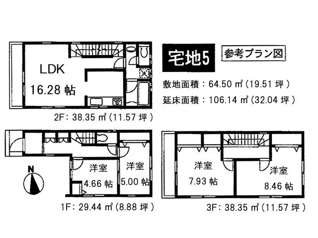Building plan example (floor plan). Building plan example (residential land 5) 4LDK, Land price 21,800,000 yen, Land area 64.5 sq m , Building price 14 million yen, Building area 106.14 sq m