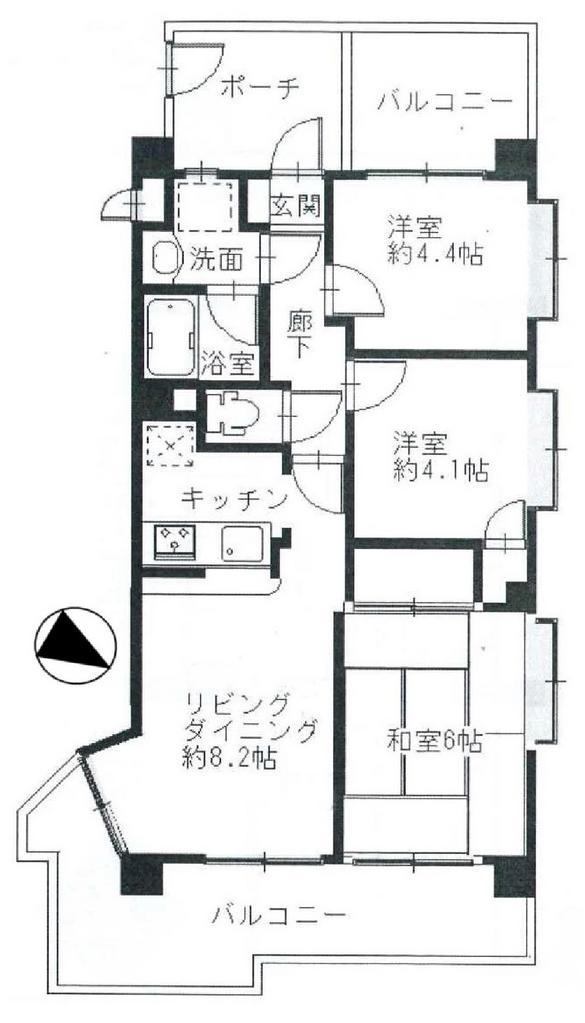 Floor plan. 3LDK, Price 16.8 million yen, Footprint 53.9 sq m , Balcony area 18.44 sq m easy-to-use family type