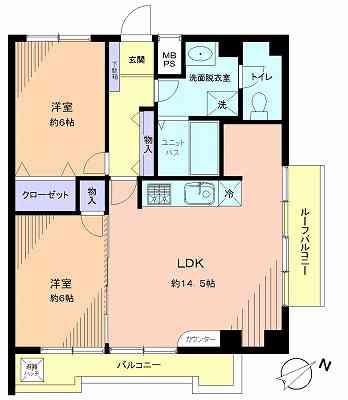 Floor plan. 2LDK, Price 23.8 million yen, Occupied area 61.42 sq m , Balcony area 10.24 sq m