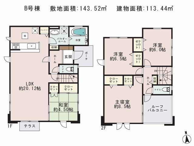 Floor plan. (B Building), Price 56,800,000 yen, 4LDK, Land area 143.52 sq m , Building area 113.44 sq m