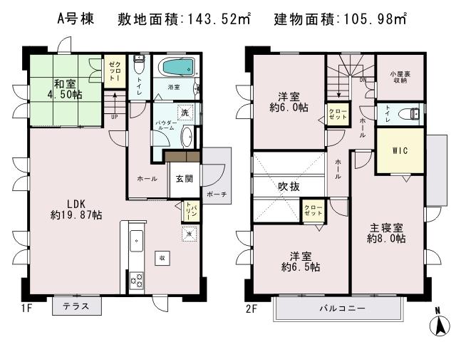 Floor plan. (A Building), Price 57,800,000 yen, 4LDK, Land area 143.52 sq m , Building area 105.98 sq m