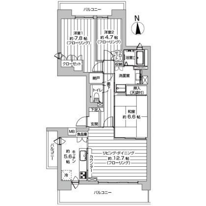 Floor plan. 3LDK + S (storeroom), Price 24,990,000 yen, Occupied area 87.21 sq m , Balcony area 22.27 sq m