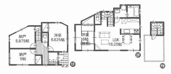 Floor plan. (Building 2), Price 34,400,000 yen, 2LDK+2S, Land area 102 sq m , Building area 94.18 sq m