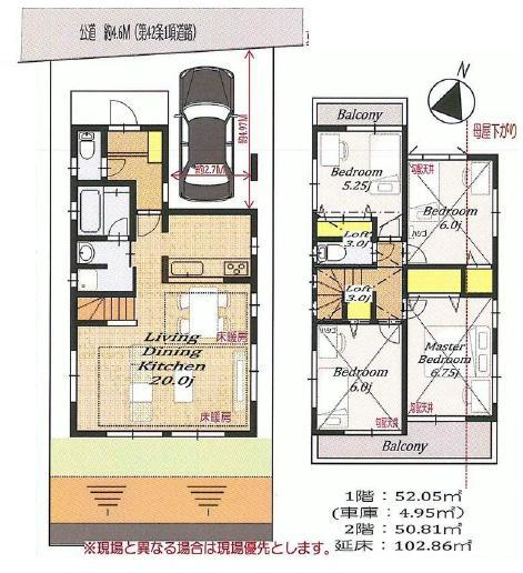 Floor plan. 42,957,000 yen, 4LDK, Land area 105.01 sq m , Building area 102.86 sq m