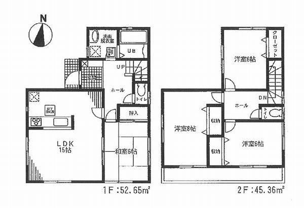 Floor plan. 41,800,000 yen, 4LDK, Land area 135.86 sq m , Building area 98.01 sq m popular two-story 4LDK!