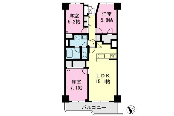 Floor plan. 3LDK, Price 34,900,000 yen, Occupied area 74.37 sq m , Balcony area 8.14 sq m