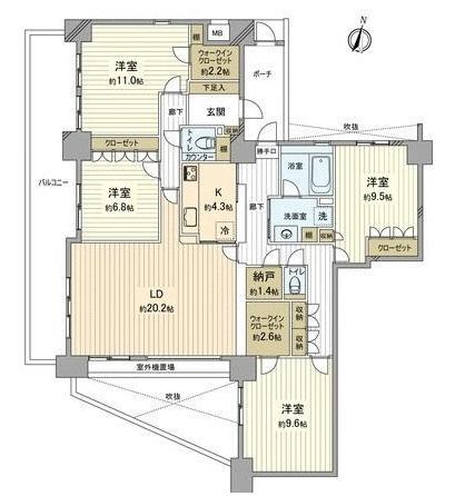 Floor plan. 4LDK, Price 47,800,000 yen, The area occupied 148.5 sq m , Per day per balcony area 24.17 sq m 4 floor southwest angle room ・ Good view