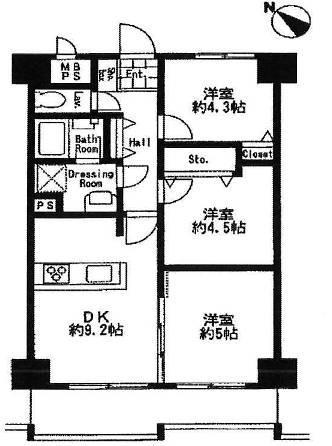 Floor plan. 3DK, Price 22,800,000 yen, Occupied area 55.11 sq m , Balcony area 7.87 sq m
