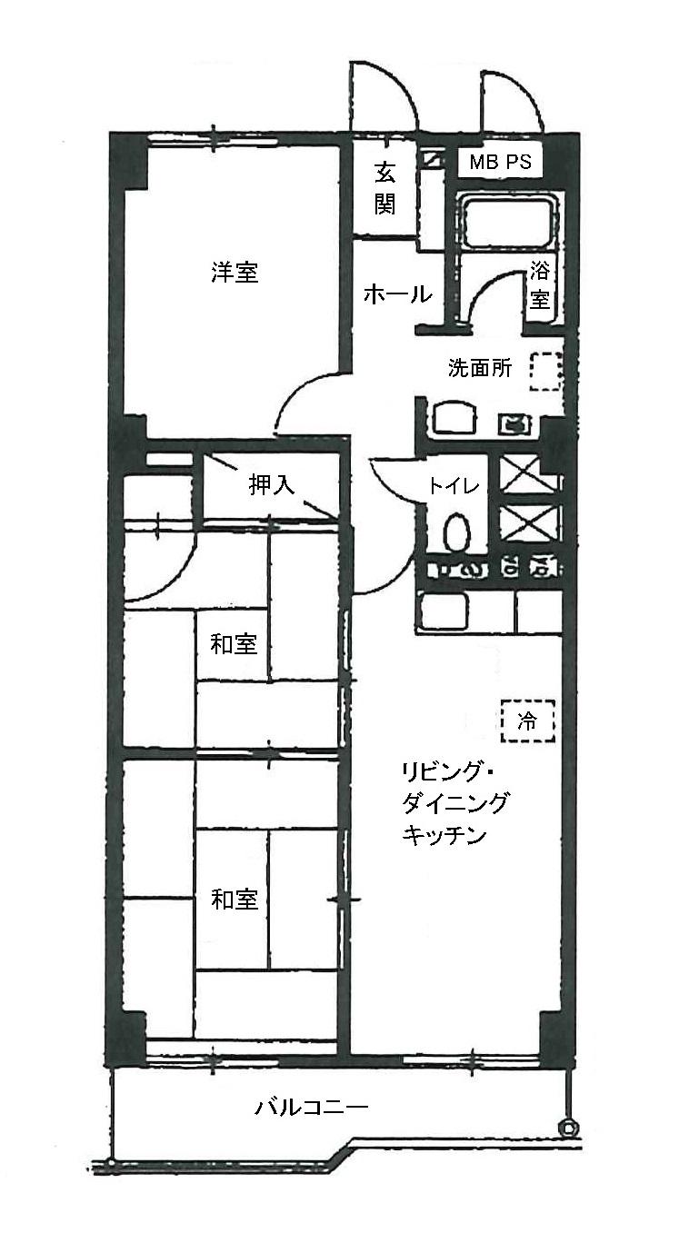Floor plan. 3LDK, Price 8.9 million yen, Occupied area 63.84 sq m , Balcony area 6.44 sq m