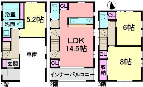 Floor plan. 33,858,000 yen, 3LDK, Land area 62.44 sq m , Building area 96.8 sq m
