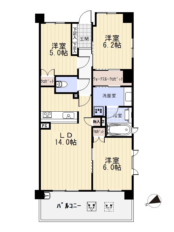 Floor plan. 3LDK, Price 34,800,000 yen, Occupied area 70.28 sq m , Balcony area 12 sq m