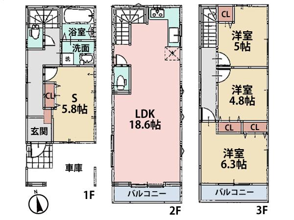 Floor plan. (A Building), Price 35,800,000 yen, 2LDK+2S, Land area 57.18 sq m , Building area 104.01 sq m