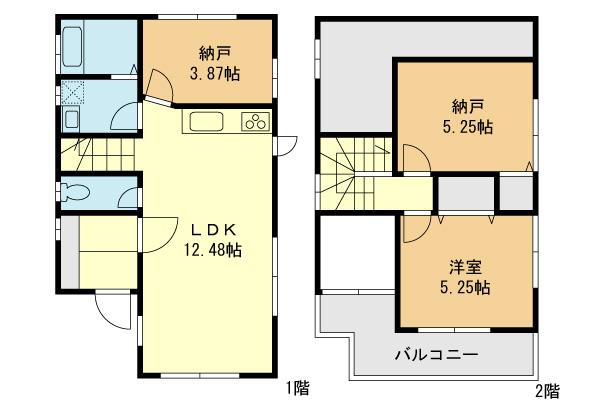 Floor plan. 27,800,000 yen, 1LDK + 2S (storeroom), Land area 77.92 sq m , Building area 62.24 sq m