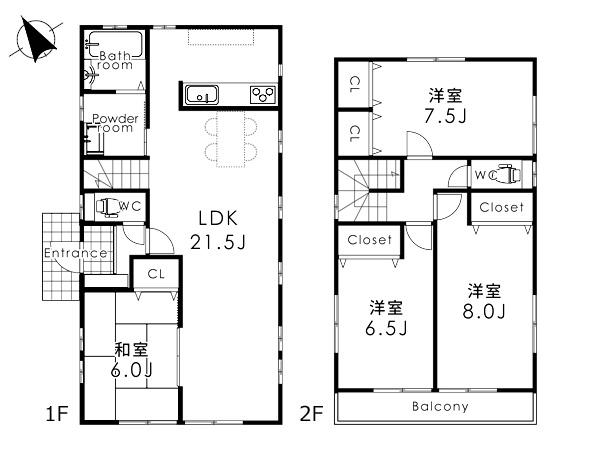 Floor plan. (A Building), Price 37,800,000 yen, 4LDK, Land area 125.65 sq m , Building area 109.3 sq m