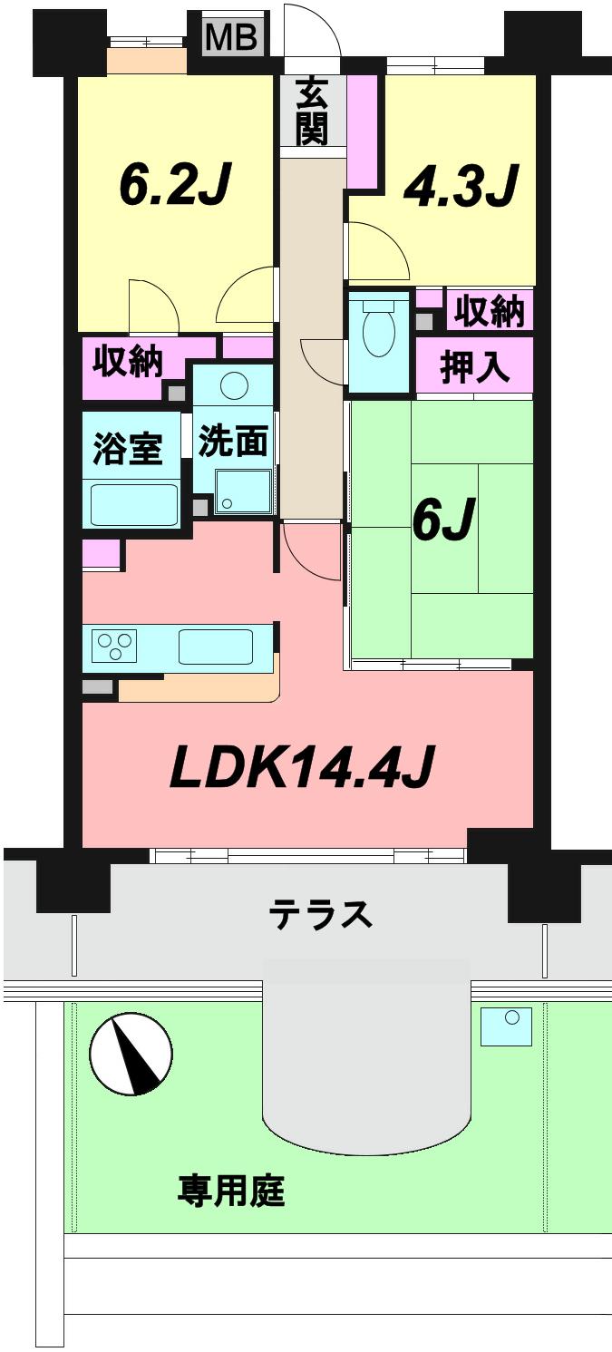 Floor plan. 3LDK, Price 24.5 million yen, Footprint 69.3 sq m , Balcony area 11.34 sq m
