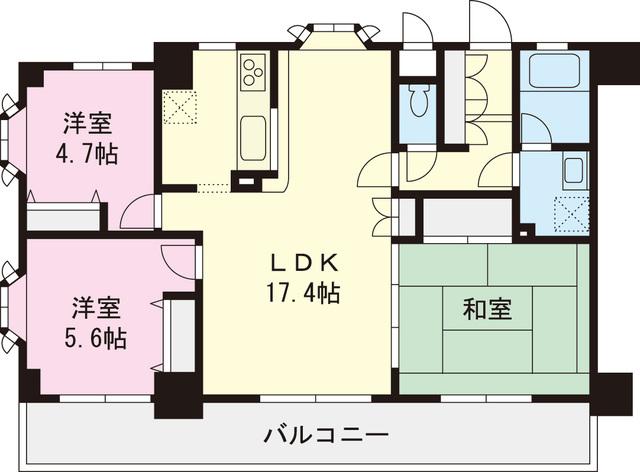 Floor plan. 3LDK, Price 36,800,000 yen, Occupied area 73.57 sq m , Balcony area 15.26 sq m