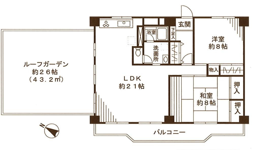 Floor plan. 2LDK, Price 14.8 million yen, Footprint 86.4 sq m , Balcony area 12.42 sq m