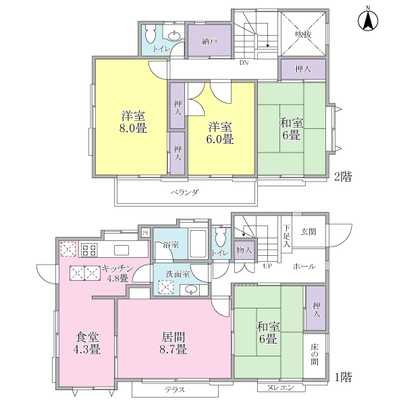 Floor plan. All room 6 tatami mats or more, There is all the living room storage