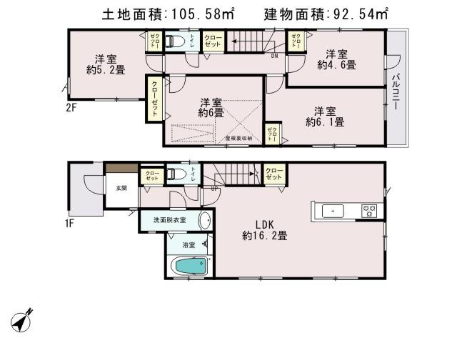 Floor plan. 38,800,000 yen, 4LDK, Land area 105.58 sq m , Building area 92.54 sq m