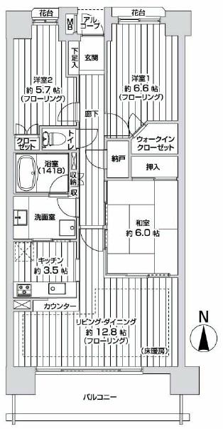 Floor plan. 3LDK, Price 32,800,000 yen, Occupied area 78.96 sq m , Balcony area 11.16 sq m