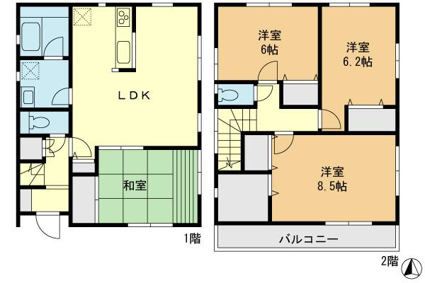 Floor plan. 33,800,000 yen, 4LDK, Land area 125.04 sq m , You relax in the Japanese-style room of the building area 94.05 sq m Tsuzukiai. LDK counter kitchen. The main bedroom is 8.5 Pledge and spread.