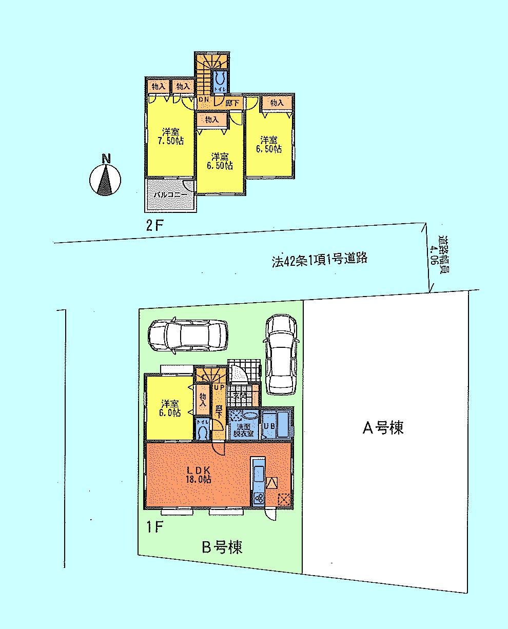 Floor plan. (B Building), Price 45,800,000 yen, 4LDK, Land area 139.75 sq m , Building area 102.68 sq m